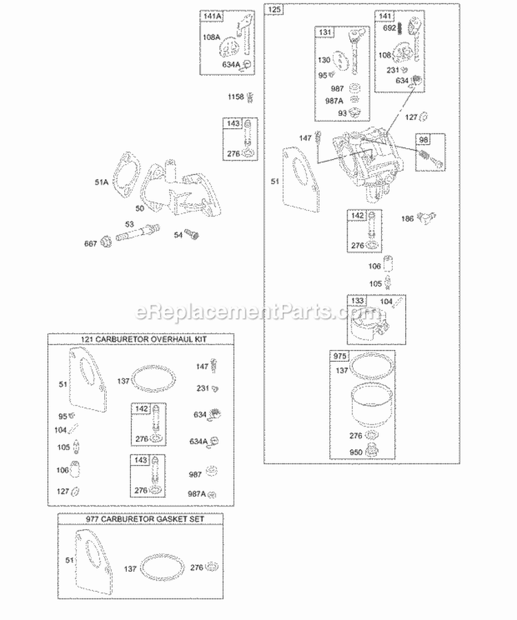 Carburetor Gaskets Diagram and Parts List for 197702-0015-E1  Briggs and Stratton Engine